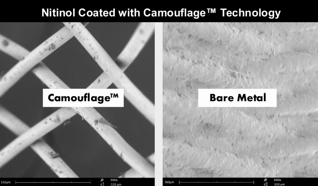 Figure 1. SEM (600x) of NiTi flow-diverter coated with Camouflage “V” uncoated- 60mins chandler Loop